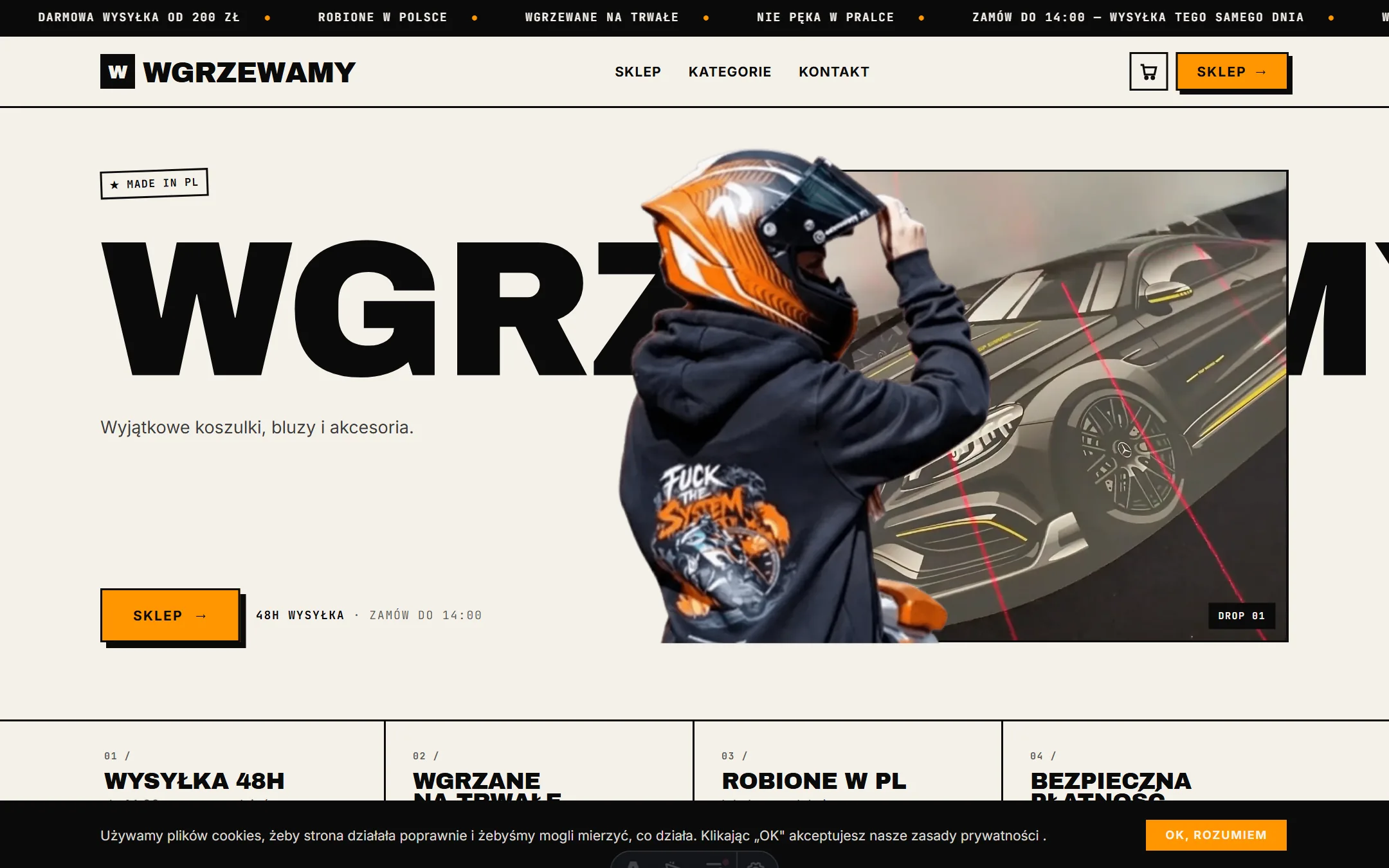 Wgrzewamy , Headless sklep streetwear z custom checkoutem na Shoperze.